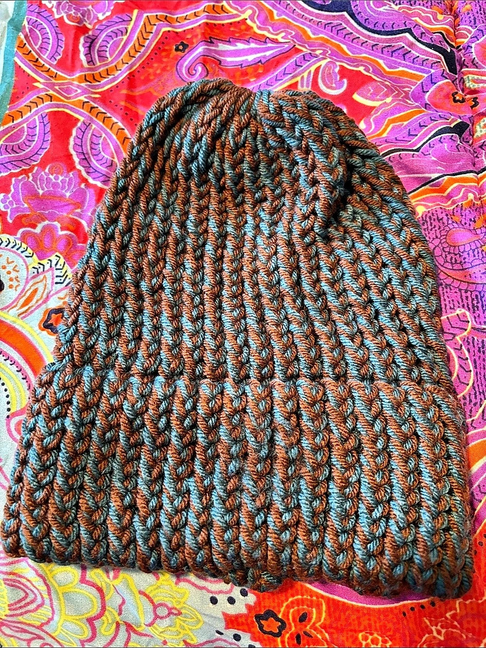 Knit Beanie in Brown & Blue Like New
